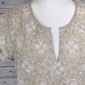 VINEYARD VINES • Lg Linen Top Beige Embroidered